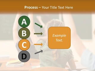 A Group Of Children Raising Their Hands In A Classroom PowerPoint Template