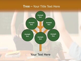 A Group Of Children Raising Their Hands In A Classroom PowerPoint Template