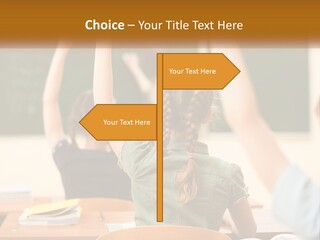 A Group Of Children Raising Their Hands In A Classroom PowerPoint Template