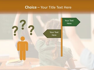 A Group Of Children Raising Their Hands In A Classroom PowerPoint Template