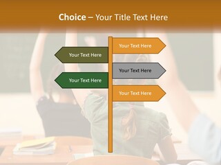 A Group Of Children Raising Their Hands In A Classroom PowerPoint Template