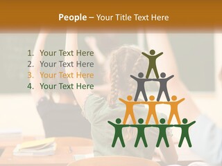 A Group Of Children Raising Their Hands In A Classroom PowerPoint Template