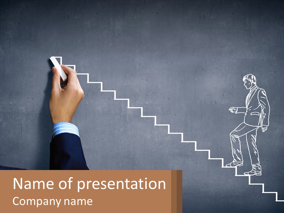 A Person Drawing A Stair With A Marker On A Chalkboard PowerPoint Template