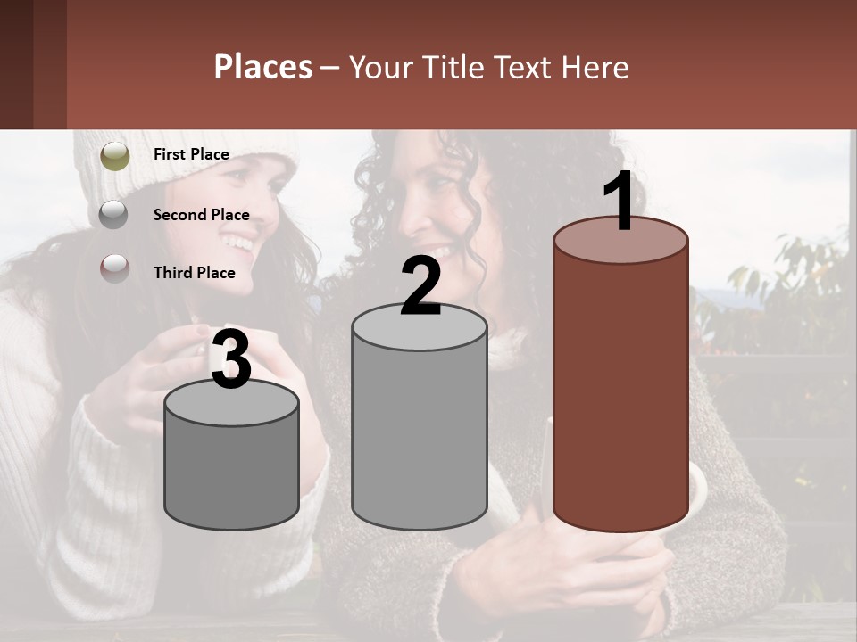 A Couple Of Women Sitting Next To Each Other Holding Coffee Mugs PowerPoint Template