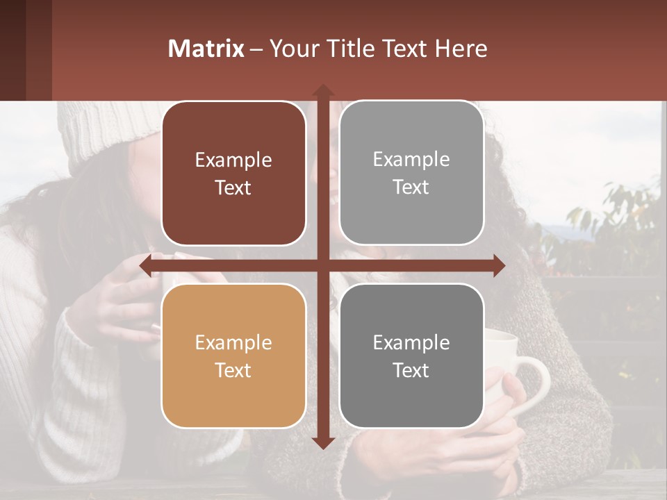 A Couple Of Women Sitting Next To Each Other Holding Coffee Mugs PowerPoint Template