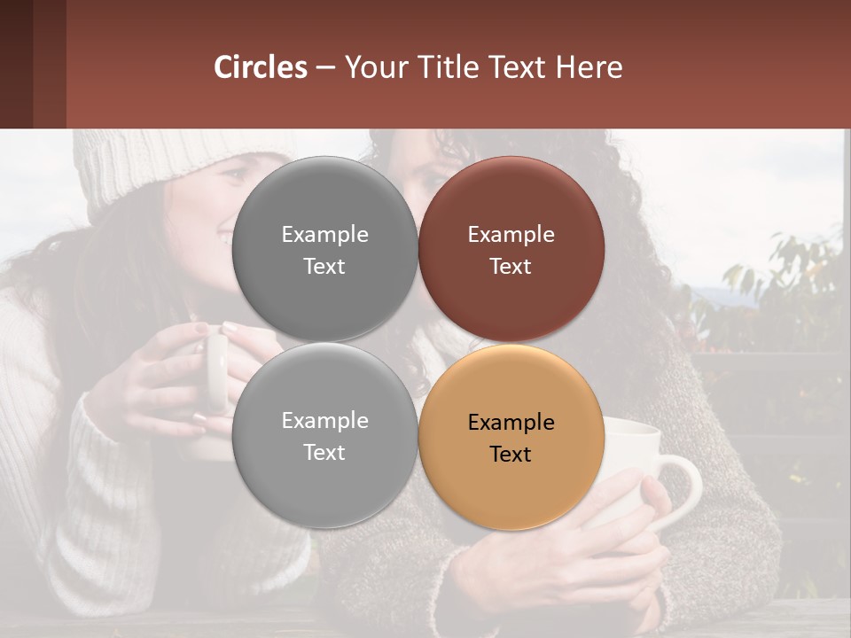 A Couple Of Women Sitting Next To Each Other Holding Coffee Mugs PowerPoint Template