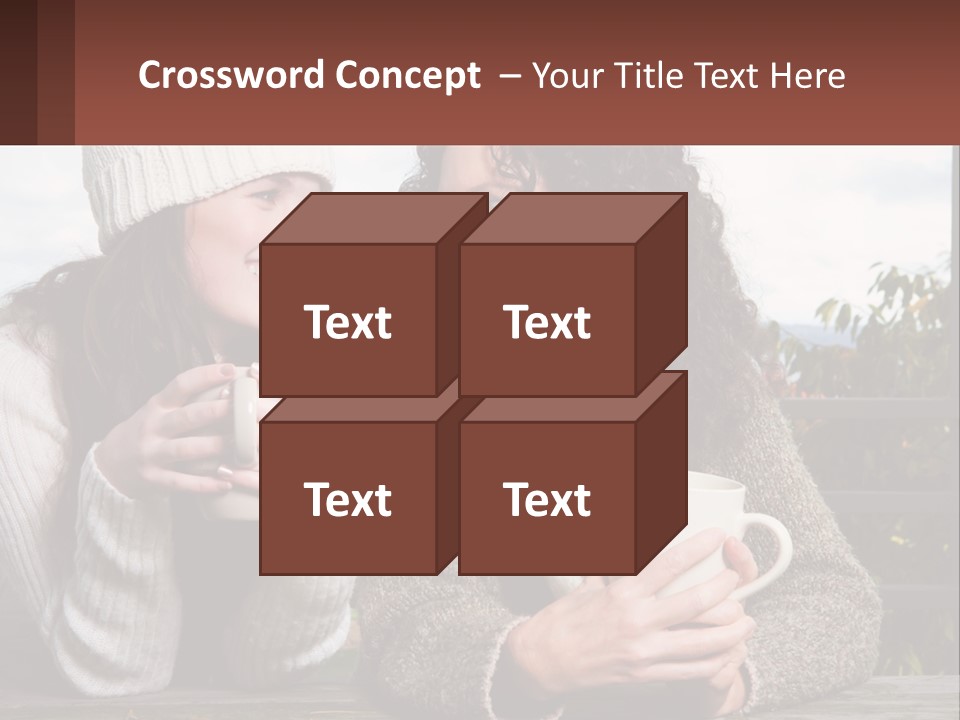 A Couple Of Women Sitting Next To Each Other Holding Coffee Mugs PowerPoint Template