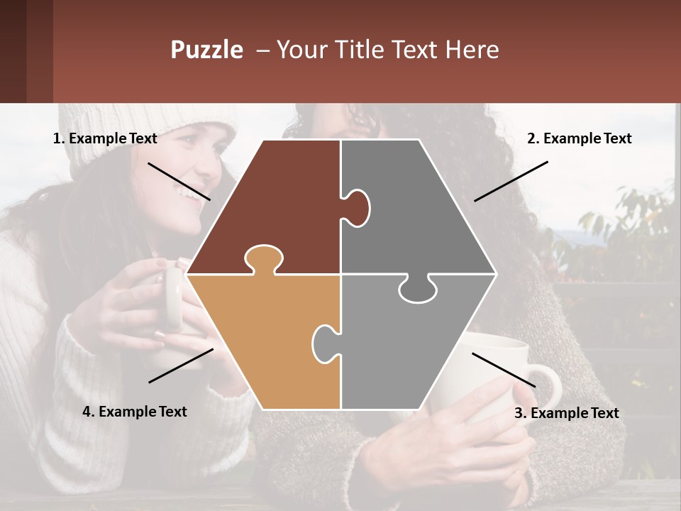 A Couple Of Women Sitting Next To Each Other Holding Coffee Mugs PowerPoint Template