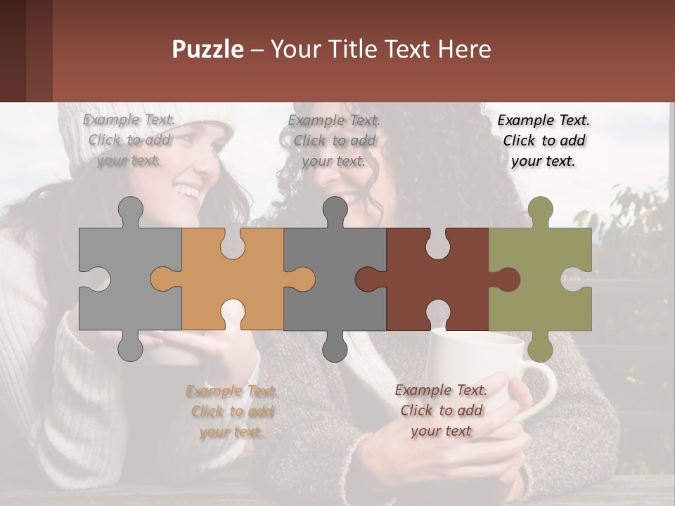 A Couple Of Women Sitting Next To Each Other Holding Coffee Mugs PowerPoint Template