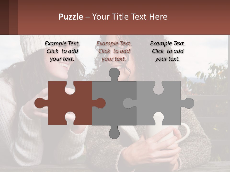 A Couple Of Women Sitting Next To Each Other Holding Coffee Mugs PowerPoint Template