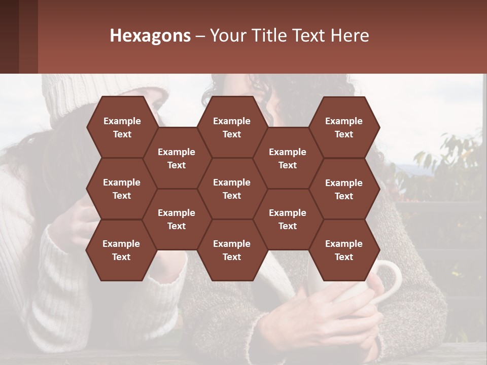 A Couple Of Women Sitting Next To Each Other Holding Coffee Mugs PowerPoint Template