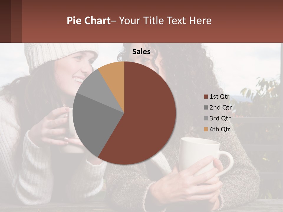 A Couple Of Women Sitting Next To Each Other Holding Coffee Mugs PowerPoint Template