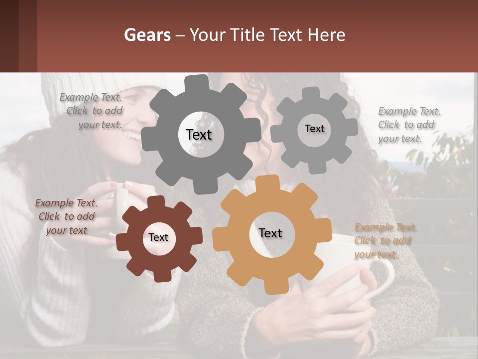 A Couple Of Women Sitting Next To Each Other Holding Coffee Mugs PowerPoint Template