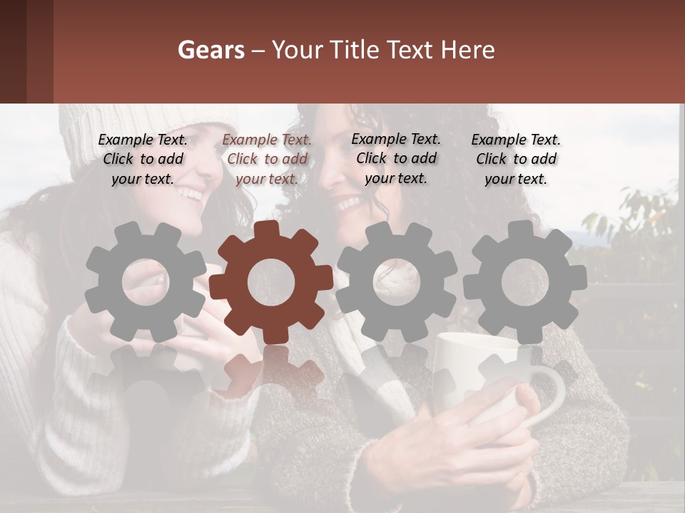 A Couple Of Women Sitting Next To Each Other Holding Coffee Mugs PowerPoint Template