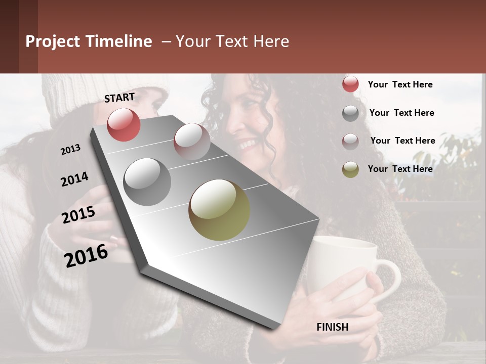 A Couple Of Women Sitting Next To Each Other Holding Coffee Mugs PowerPoint Template