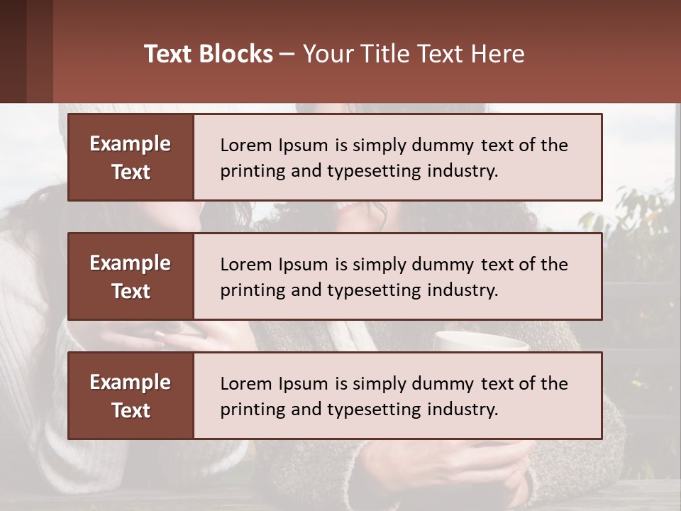 A Couple Of Women Sitting Next To Each Other Holding Coffee Mugs PowerPoint Template