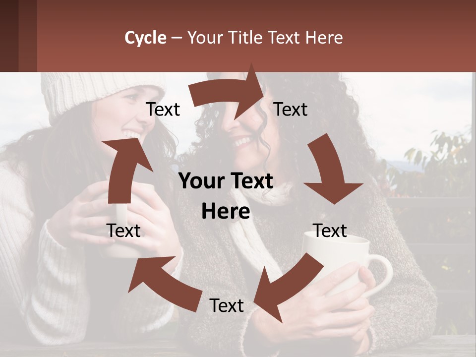 A Couple Of Women Sitting Next To Each Other Holding Coffee Mugs PowerPoint Template