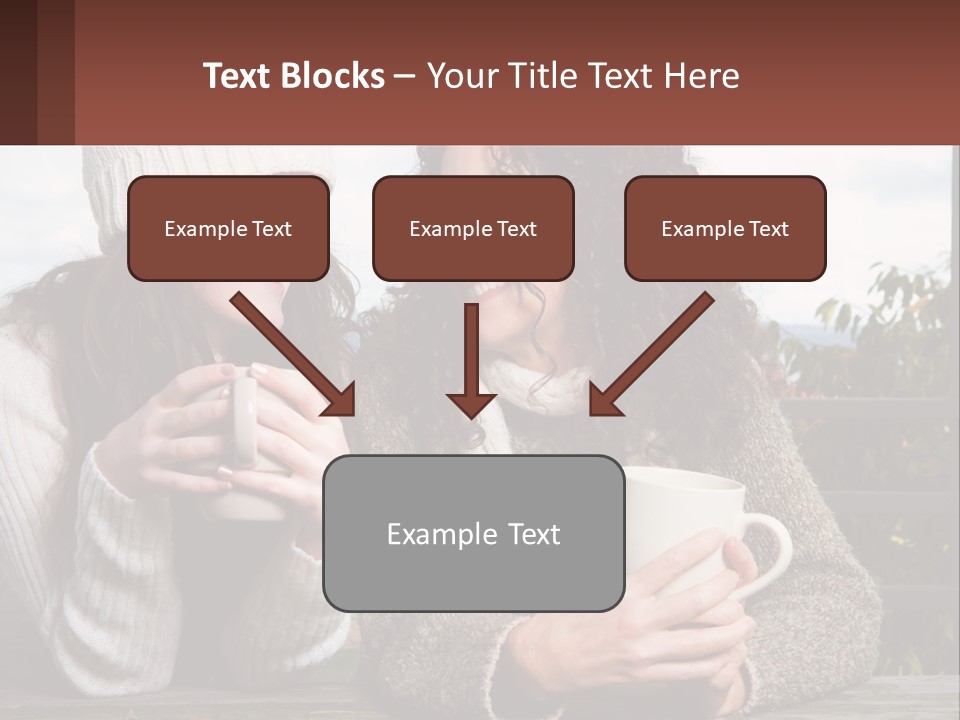 A Couple Of Women Sitting Next To Each Other Holding Coffee Mugs PowerPoint Template