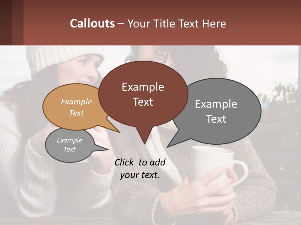 A Couple Of Women Sitting Next To Each Other Holding Coffee Mugs PowerPoint Template