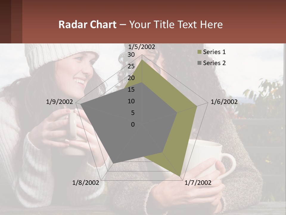 A Couple Of Women Sitting Next To Each Other Holding Coffee Mugs PowerPoint Template