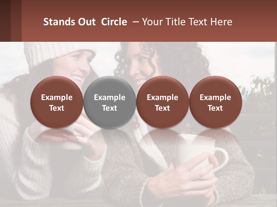 A Couple Of Women Sitting Next To Each Other Holding Coffee Mugs PowerPoint Template