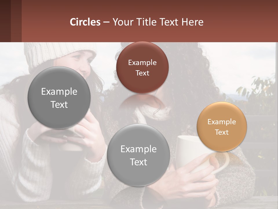 A Couple Of Women Sitting Next To Each Other Holding Coffee Mugs PowerPoint Template