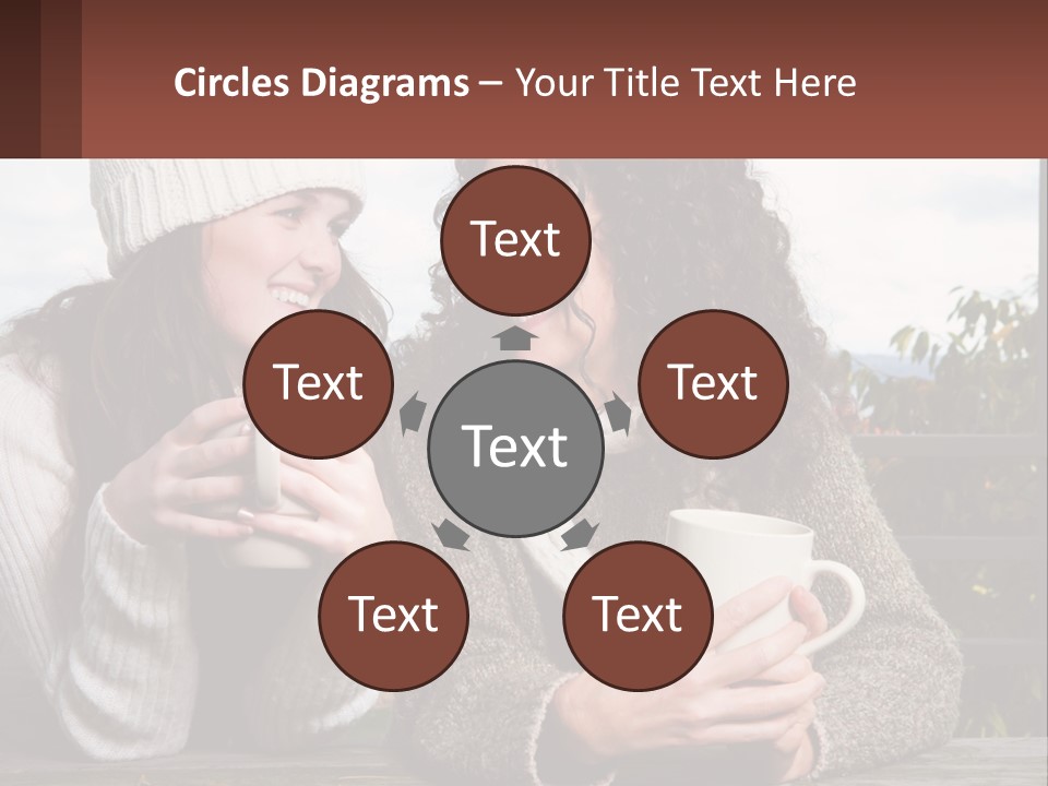 A Couple Of Women Sitting Next To Each Other Holding Coffee Mugs PowerPoint Template