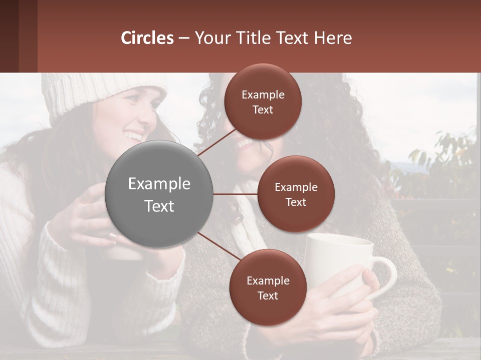 A Couple Of Women Sitting Next To Each Other Holding Coffee Mugs PowerPoint Template