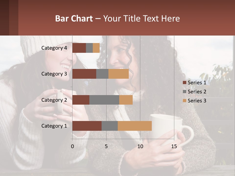 A Couple Of Women Sitting Next To Each Other Holding Coffee Mugs PowerPoint Template