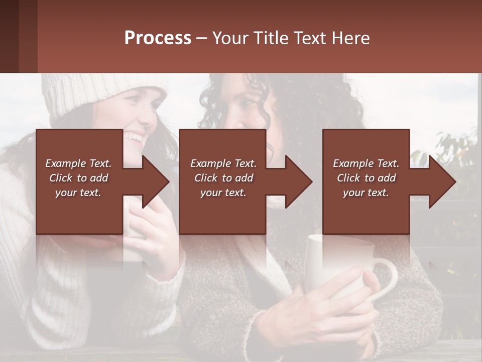 A Couple Of Women Sitting Next To Each Other Holding Coffee Mugs PowerPoint Template