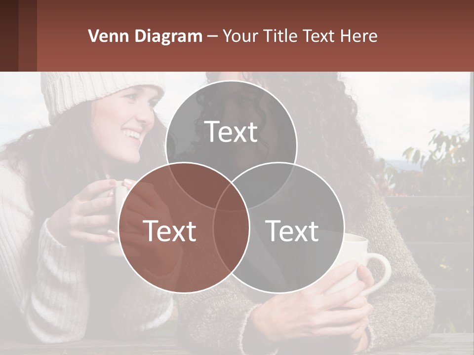 A Couple Of Women Sitting Next To Each Other Holding Coffee Mugs PowerPoint Template