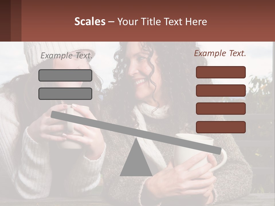 A Couple Of Women Sitting Next To Each Other Holding Coffee Mugs PowerPoint Template