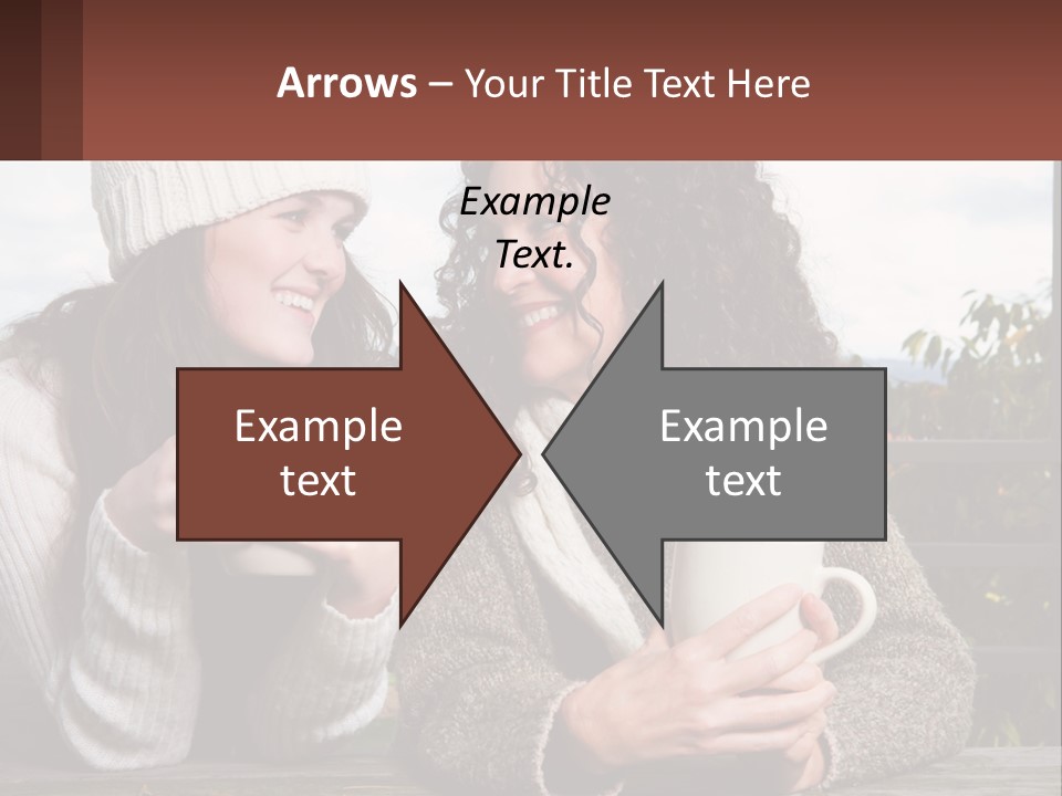 A Couple Of Women Sitting Next To Each Other Holding Coffee Mugs PowerPoint Template