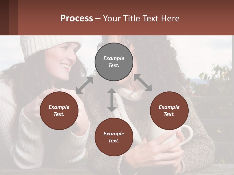 A Couple Of Women Sitting Next To Each Other Holding Coffee Mugs PowerPoint Template
