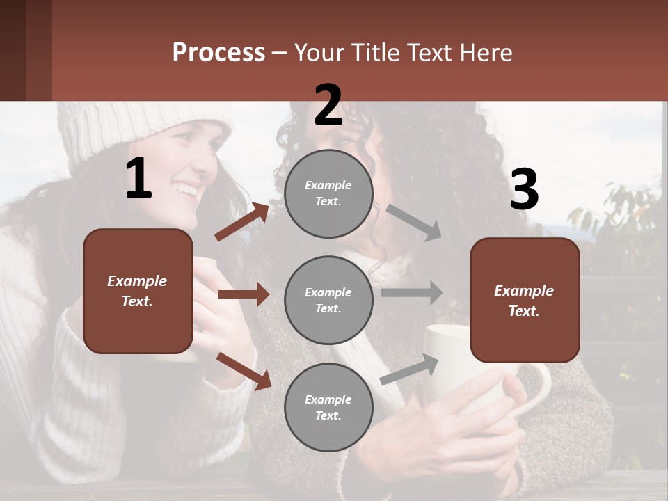 A Couple Of Women Sitting Next To Each Other Holding Coffee Mugs PowerPoint Template