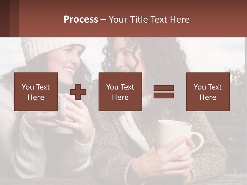 A Couple Of Women Sitting Next To Each Other Holding Coffee Mugs PowerPoint Template