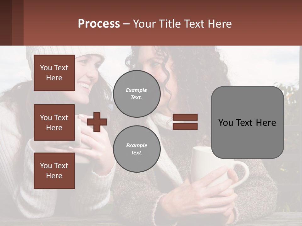 A Couple Of Women Sitting Next To Each Other Holding Coffee Mugs PowerPoint Template