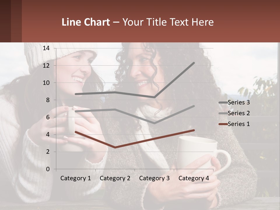 A Couple Of Women Sitting Next To Each Other Holding Coffee Mugs PowerPoint Template