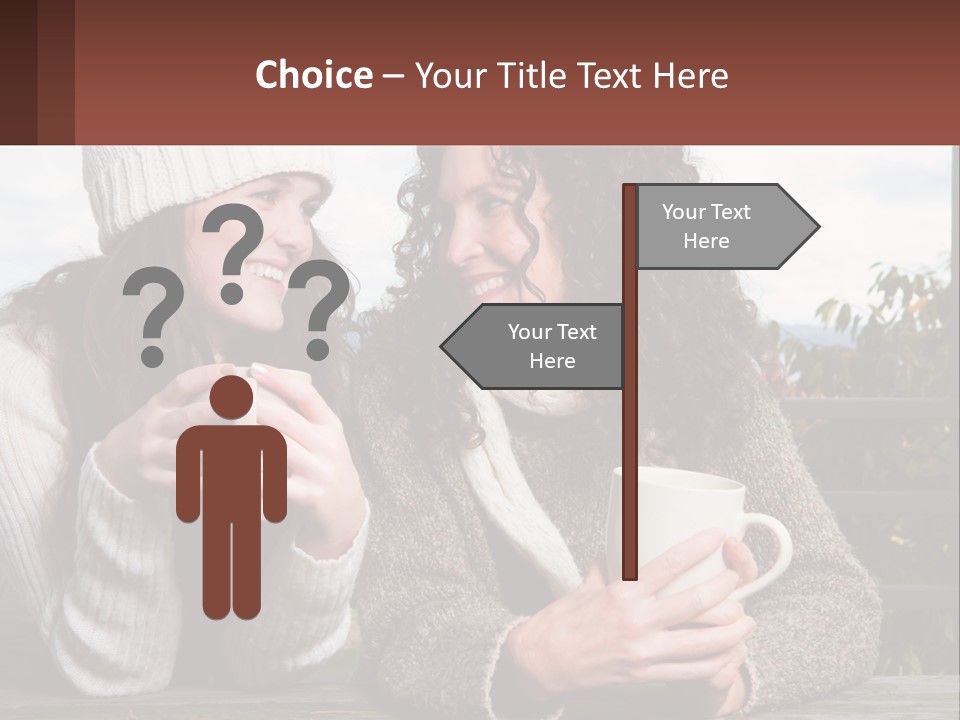 A Couple Of Women Sitting Next To Each Other Holding Coffee Mugs PowerPoint Template