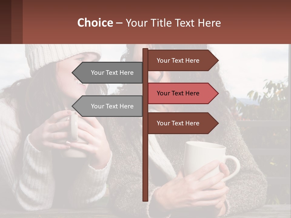 A Couple Of Women Sitting Next To Each Other Holding Coffee Mugs PowerPoint Template