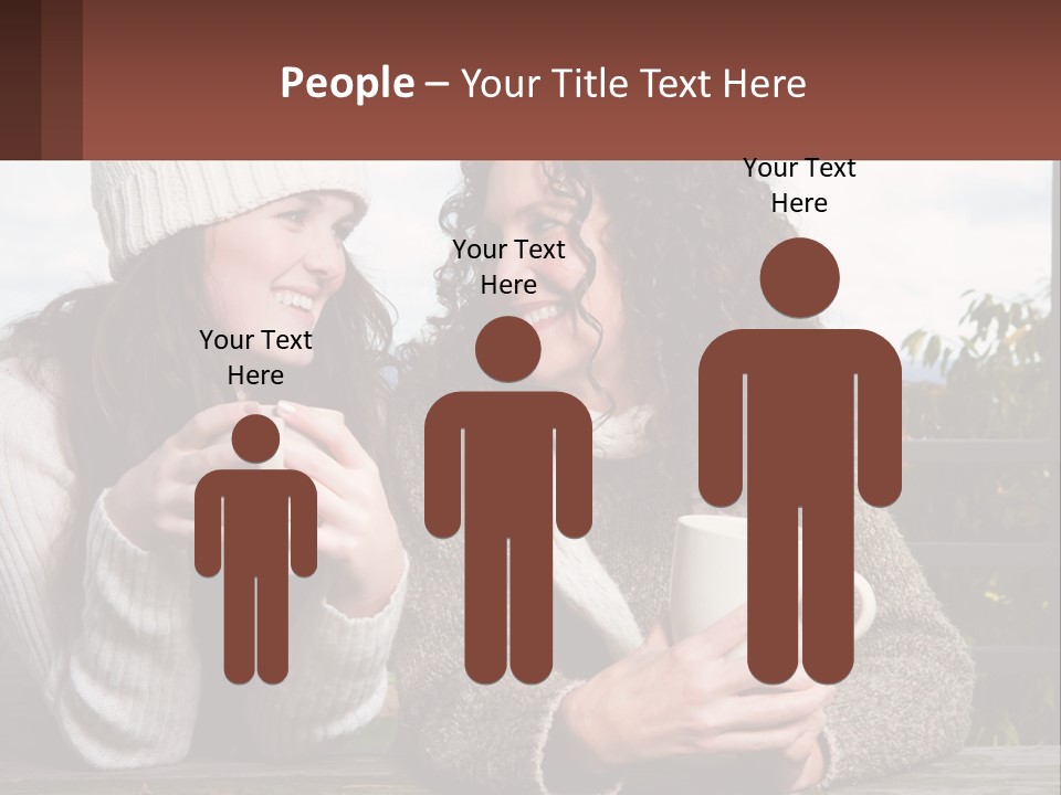 A Couple Of Women Sitting Next To Each Other Holding Coffee Mugs PowerPoint Template