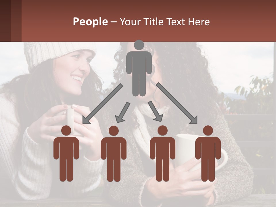 A Couple Of Women Sitting Next To Each Other Holding Coffee Mugs PowerPoint Template