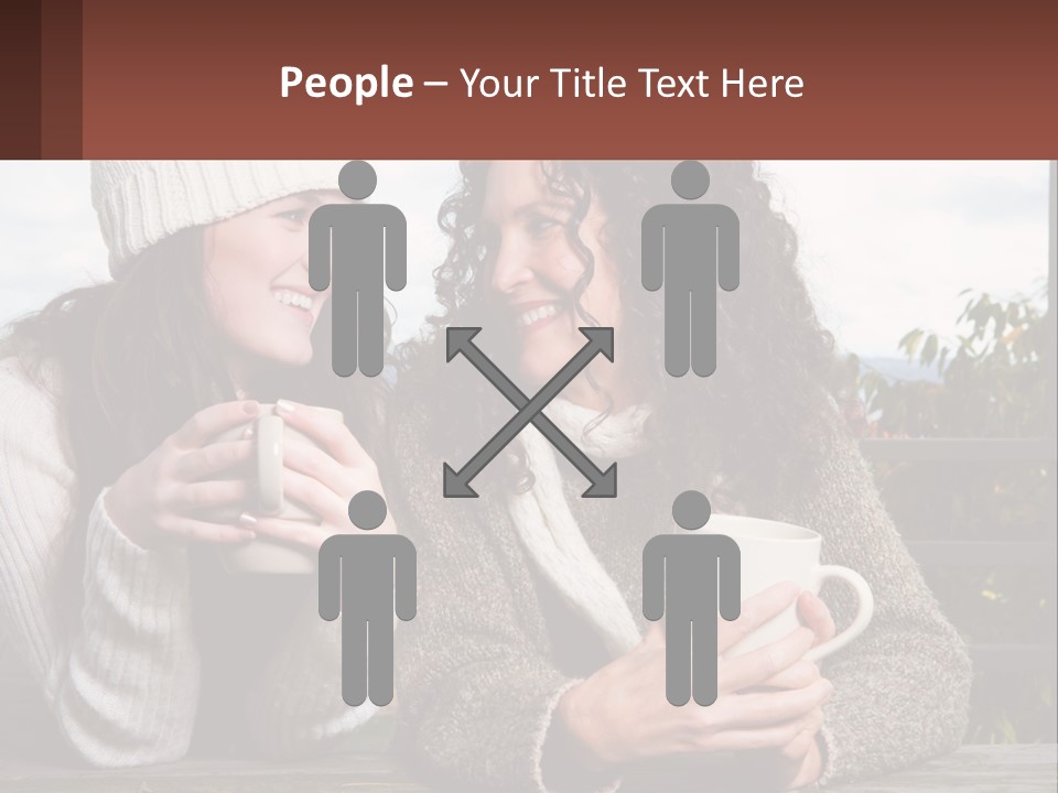 A Couple Of Women Sitting Next To Each Other Holding Coffee Mugs PowerPoint Template