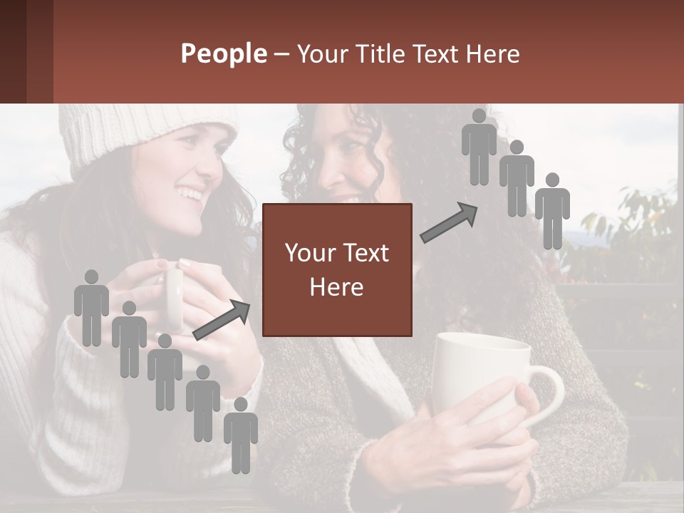 A Couple Of Women Sitting Next To Each Other Holding Coffee Mugs PowerPoint Template