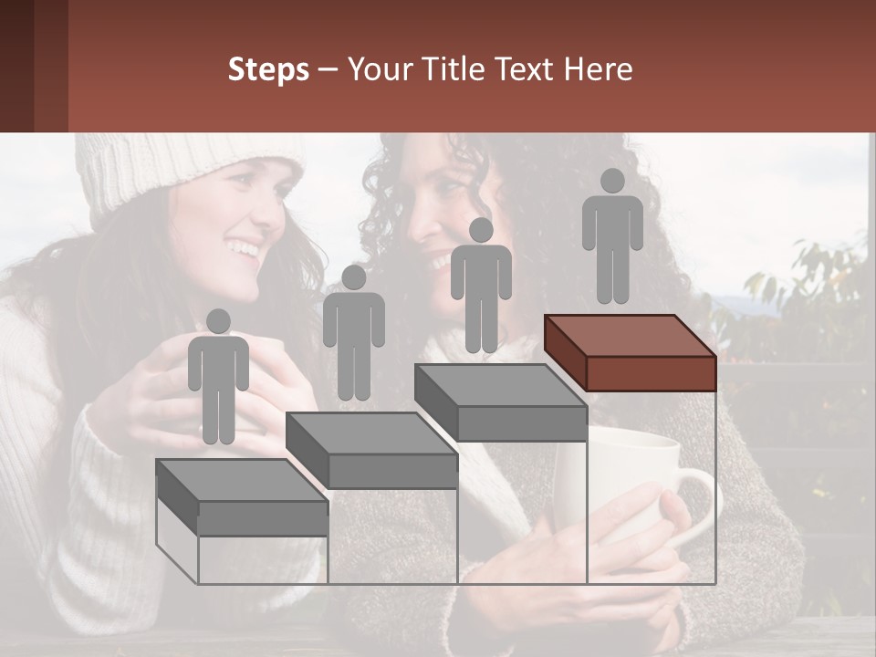 A Couple Of Women Sitting Next To Each Other Holding Coffee Mugs PowerPoint Template