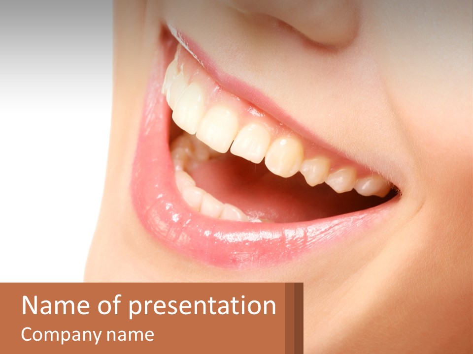 A Close Up Of A Woman's Teeth With A White Background PowerPoint Template
