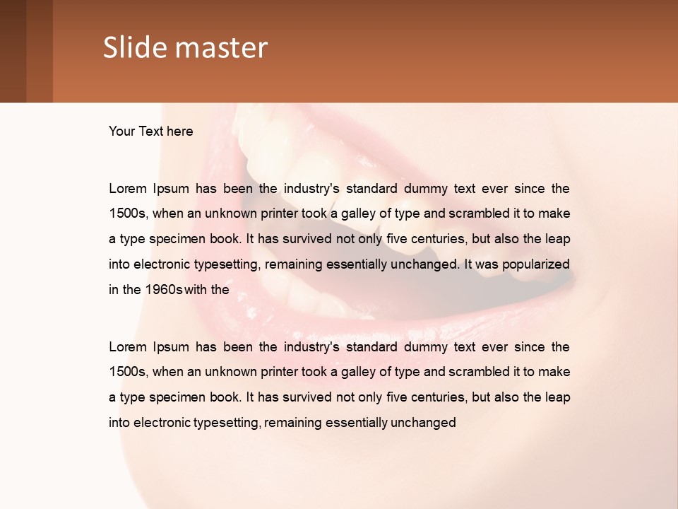 A Close Up Of A Woman's Teeth With A White Background PowerPoint Template