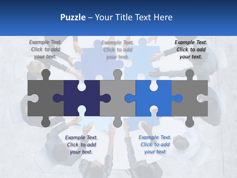 A Group Of People Holding Puzzle Pieces Together PowerPoint Template