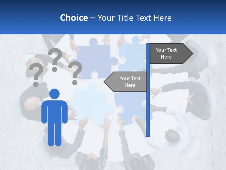 A Group Of People Holding Puzzle Pieces Together PowerPoint Template