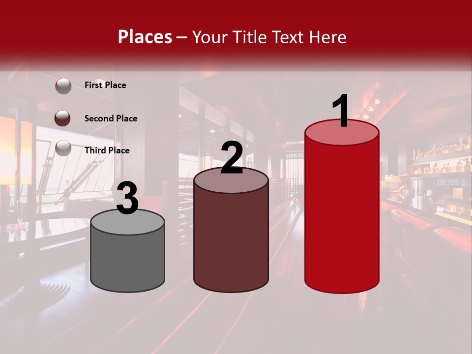 A Bar With Red Chairs And A Bar Counter PowerPoint Template